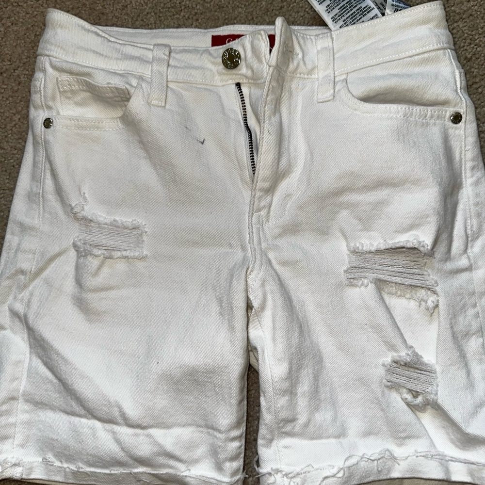 Guess White Ripped Jean Shorts